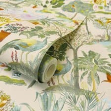 Image of Colourful Wallpaper Paradise Garden Trees Florals Birds Jungle Neutral WOW178