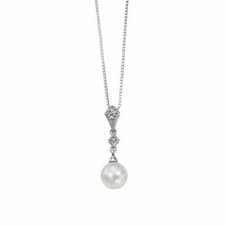 Image of 9ct White Gold Freshwater Pearl And Diamond Pendant GP785W