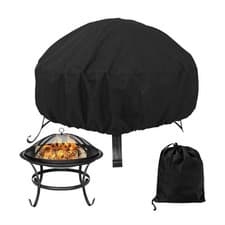 Image of Round Fire Pit Cover Garden Lawn Patio Fireplace Grill Fire Bowl Covers
