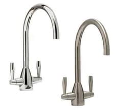 Image of Modern Mono Kitchen Sink Mixer Tap Twin Lever Chrome Brushed Swivel Spout Faucet