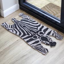Image of Zebra Shape Coir Doormat Black White Animal Print Non Slip Door Mat Rug Entryway