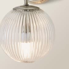 Image of Wall Light Fitting Ribbed Glass Globe Shade Bedroom Living Room Lamp LED Bulb