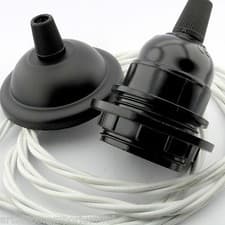 Image of E27 Vintage Styled Matte Black Ceiling Pendant Kit with Choice of Coloured Flex