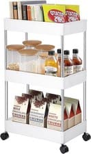 Image of 3 Tier Storage Trolley Cart on Wheels Bathroom Kitchen Narrow Space Rolling Rack
