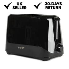 Image of 2 Slice Black Toaster 700W 6 Browning Settings Anti-Jam Compact Crumb Tray
