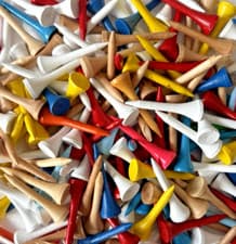 Image of 2 Bags of 100 Pro Slim Wooden Golf Tees: 40mm Height assorted colours: