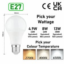 Image of LED GLS LIGHT BULBS 40w 60w 100w WARM/COOL WHITE BC/B22 ES/E27 Bayonet Daylight