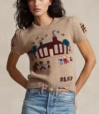 Image of Polo Ralph Lauren Women's 70s Style Short-Sleeve Sweater - L