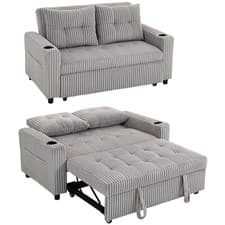 Image of HOMCOM 2 Seater Sofa Bed, Click Clack Pull Out Bed Settee, Light Grey