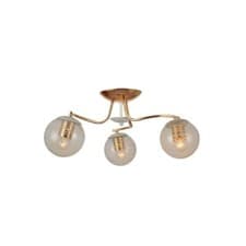 Image of Semi Flush Ceiling Light White Striped Clear Globe Gold