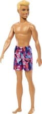 Image of WB Mattel - Barbie Beach Ken Doll with Blond Hair, Wearing Purple Swimsuit