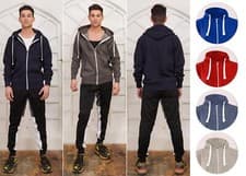 Image of Mens Full Zip Up Plain Hooded Sweatshirt Fleece Zipper Warm Soft Lined Hoodie