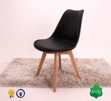 Image of Set of 4 Black Lorenzo Dining Chair with Padded Seat Eiffel Inspired Wooden Legs