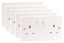 Image of PRO ELEC - Mains Sockets, 2 Gang, Switched, SP, 13A, White, Pack of 5