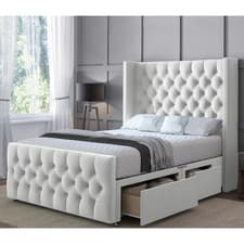 Image of Winged Divan Bed Set Chesterfield Plush Velvet Upholstered Drawers Option 4FT6