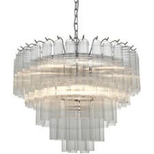 Image of Multi Arm Hanging Ceiling Pendant Light Bright Nickel Plate & Clear Ribbed Glass