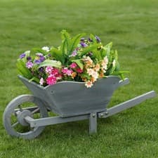 Image of NEW! Garden Wooden Wheelbarrow Flower Planter Ornamental Plant Pot Rust