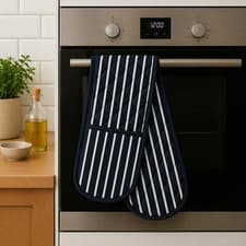 Image of Oven Glove Butchers Stripe Double Oven Glove - Navy & White 90 x 16cm