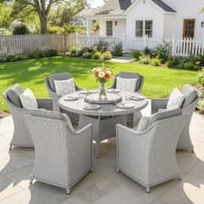 Image of 7 Pieces Rattan Garden Dining Set with Turntable, Aluminium Frame, Grey