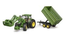 Image of BRUDER, JOHN DEERE 7R350 with front loader and trailer, 1/16, BRU3155