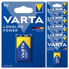 Image of Varta Longlife Power 9V PP3 6LR61 Alkaline Batteries x 6 *Long Expiry*