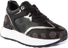Image of Guess Luchia Casual 4G Peony Logo Womens Trainers In Black Brown UK 2 - 8