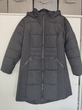 Image of New Yours Clothing Black Long Puffer Jacket With Hoodie UK20