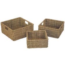 Image of JVL Set of 3 Natural Seagrass Square Storage Baskets with Inset Handles