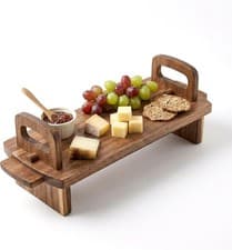 Image of Acacia Wood Raised Serving Platter with Legs – Cheese Board & Charcuterie Tray