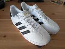 Image of Kids Adidas Gazelle Size 2 UK 34 EU White Black Gold New