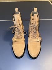 Image of All Saints Donita Women Tan Lace-up/Zip Suede Combat Boots Sz US 9 EU 40- New!!