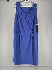 Image of S.L.Fashions Women's Tuck Neck Sheath Dress, Peri/Blue, 20W, zip close, NWT
