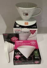 Image of Hario V60 VDC-01-W Ceramic Coffee Dripper White Size 01 For 1-2 Cups +40 filters