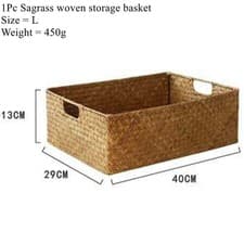 Image of Vintage Woven Seagrass Storage Basket Natural Rattan Style Home Organizer