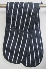 Image of 100% Cotton Navy Blue Classic Butchers Stripe Double Oven Glove 91cm Wide