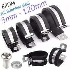 Image of Rubber Lined P Clips Stainless Steel 5-120mm Pipe Cable Hose Clamp single clip