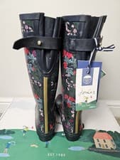 Image of Joules Field Welly Art Floral Botanical Print Wellington Boots RRP 59.95 - BNWT