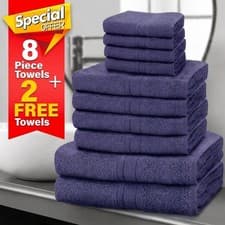Image of Bathroom Towels Set 10 Pieces Absorbent 100% Cotton Face Hand Bath Towels Pack