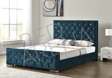 Image of TEAL CRUSHED VELVET UPHOLSTERED CHESTERFIELD BED + MATTRESS + BUTTON CHOICE