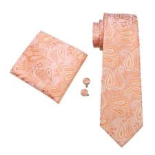 Image of Mens Premium 100% Silk Wedding Tie Pocket Square Cufflink Gold Cream Ivory Sets