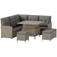 Image of Outsunny 6 PCs Rattan Garden Furniture Sectional Corner Sofa, Light Grey