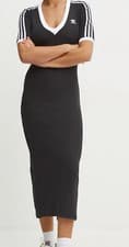 Image of ADIDAS ORIGINALS ADICOLOR WINTER 3 STRIPES KNIT DRESS V-NECK BLACK NEW UK S, M