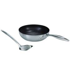 Image of Circulon Frying Pan in Stainless Steel with Slotted Turner - Non Stick - 24 cm