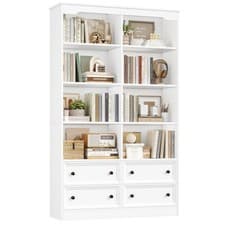 Image of Tall Bookcase with Drawers Free Standing Bookshelf Shelving Unit 180x100x30cm