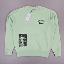 Image of Lacoste Mens Sweatshirt Green XS Loose Fit Cotton Crew Sweater SH2788