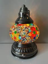 Image of Turkish Moroccan Silver Table Lamp Colorful Mosaic Glass Desk Light USB Recharg
