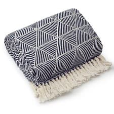 Image of Throw Blanket for Sofas Couch Bed Runner Scandi Woven Soft Cotton Zahra