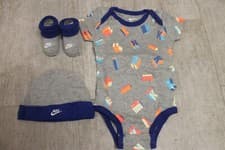 Image of Nike Baby Boys Set 3 Pieces Cap Booties Bodysuit Gray Colorful 0 - 6 - 12 Months