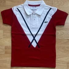 Image of Kid's Lacoste Red and White T-Shirt : Size 8/9 Years, Collared and Short Sleeves