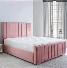 Image of Harmony Bed with Ottoman Storage & Mattress Plush Velvet SINGLE DOUBLE KING BED